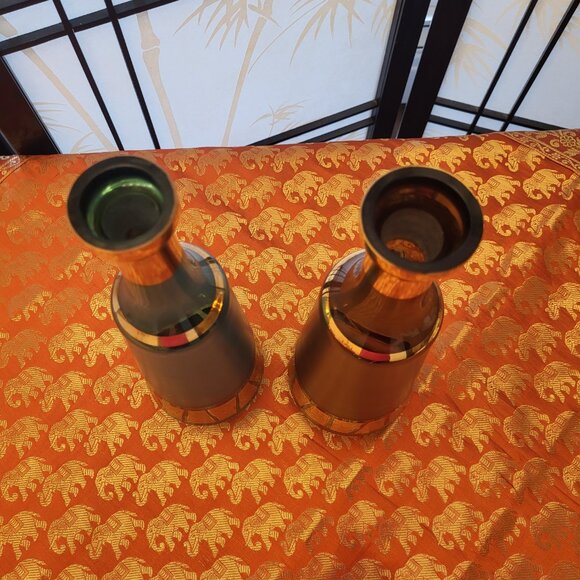 Set of 2 60s MCM Bohemian Decanters Cobalt Blue & Brown w/ Gold Gilt - Picture 6 of 6